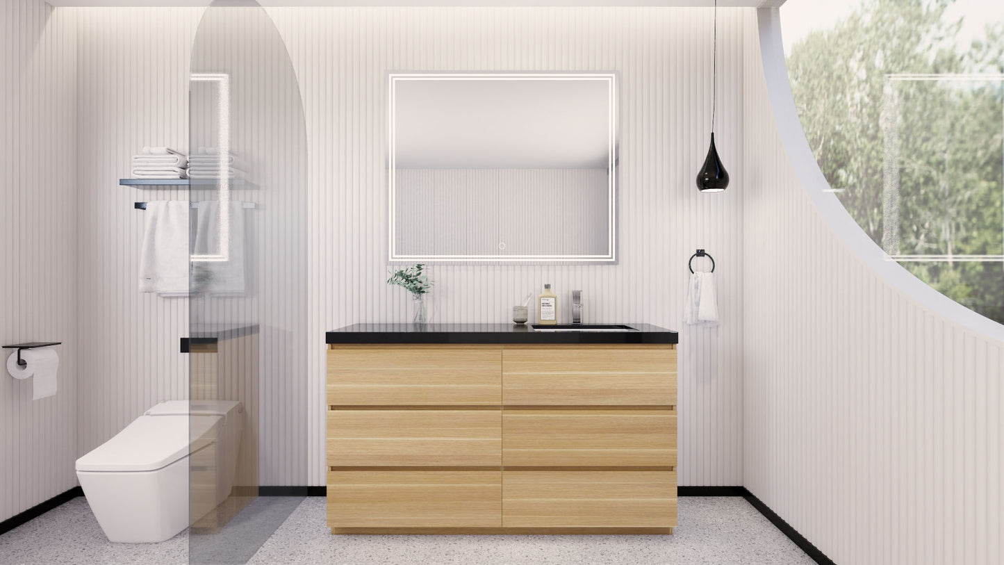 Stanley 60" White Oak Freestanding Vanity with Reinforced Acrylic Right Side Sink
