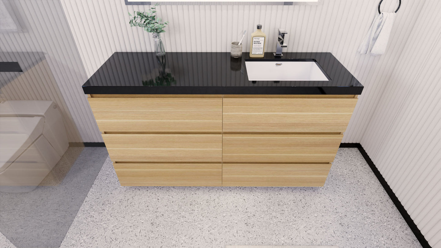 Stanley 60" White Oak Freestanding Vanity with Reinforced Acrylic Right Side Sink
