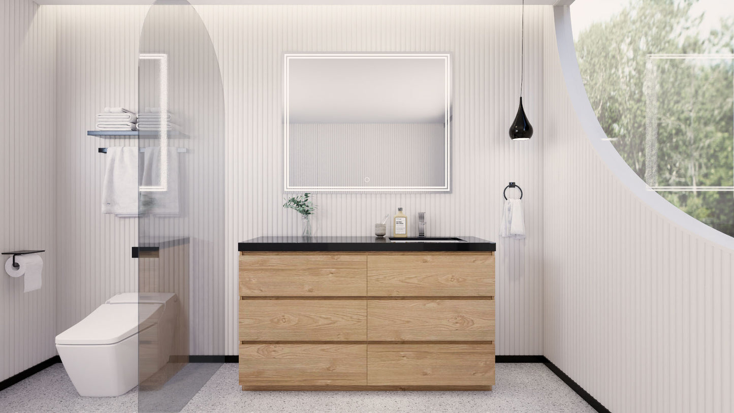 Stanley 60" New England Oak Freestanding Vanity with Reinforced Acrylic Right Side Sink