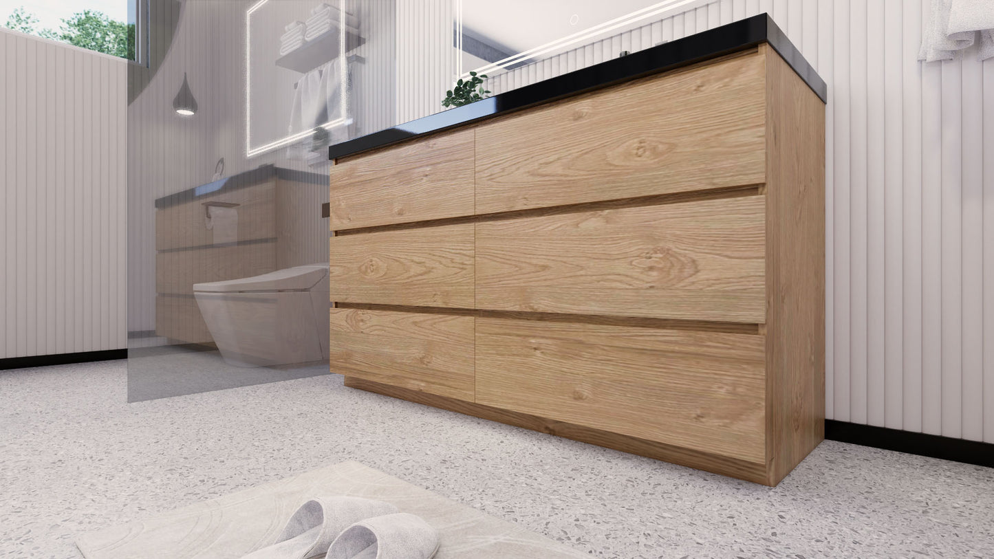 Stanley 60" New England Oak Freestanding Vanity with Reinforced Acrylic Right Side Sink