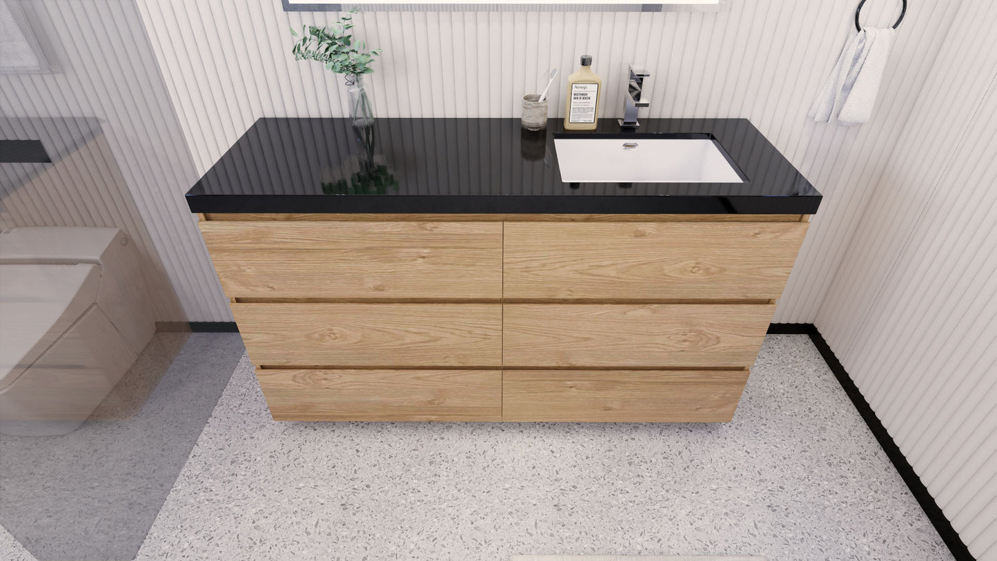 Stanley 60" New England Oak Freestanding Vanity with Reinforced Acrylic Right Side Sink