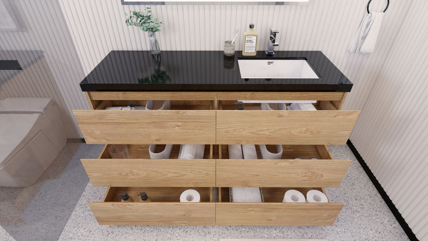 Stanley 60" New England Oak Freestanding Vanity with Reinforced Acrylic Right Side Sink