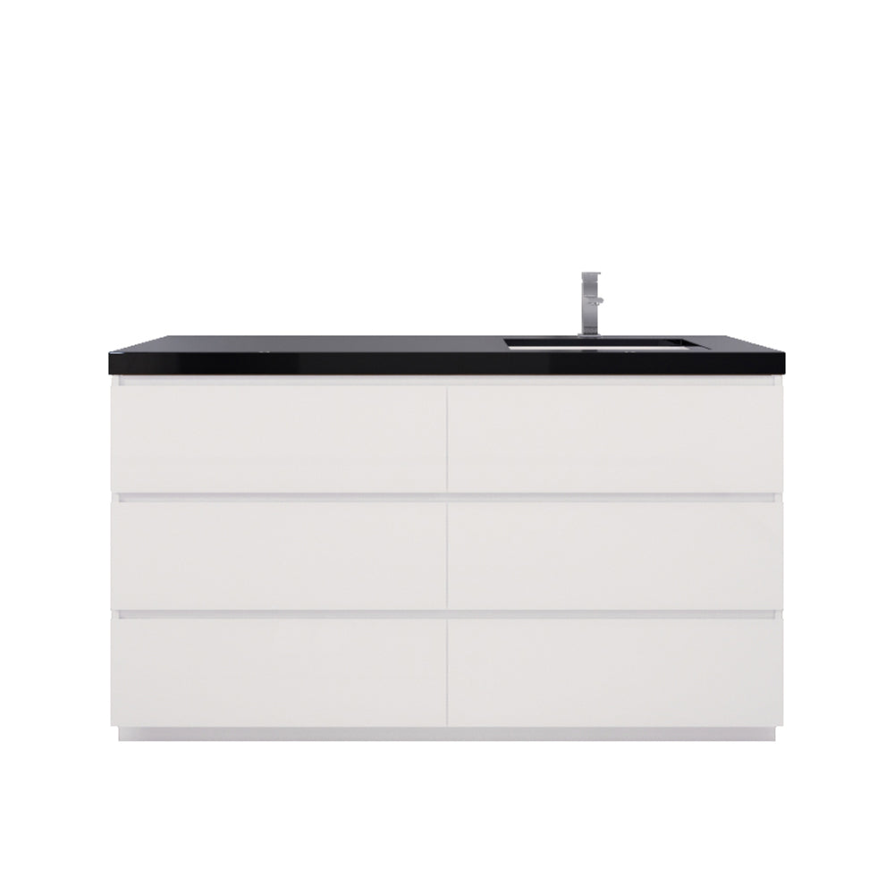 Stanley 60" High Gloss White Freestanding Vanity with Reinforced Acrylic Right Side Sink