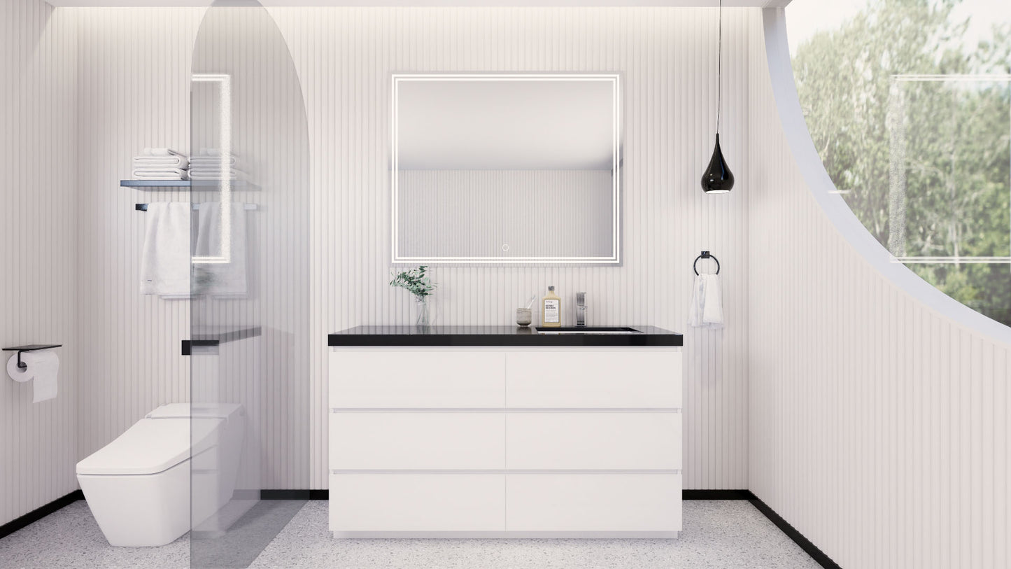 Stanley 60" High Gloss White Freestanding Vanity with Reinforced Acrylic Right Side Sink