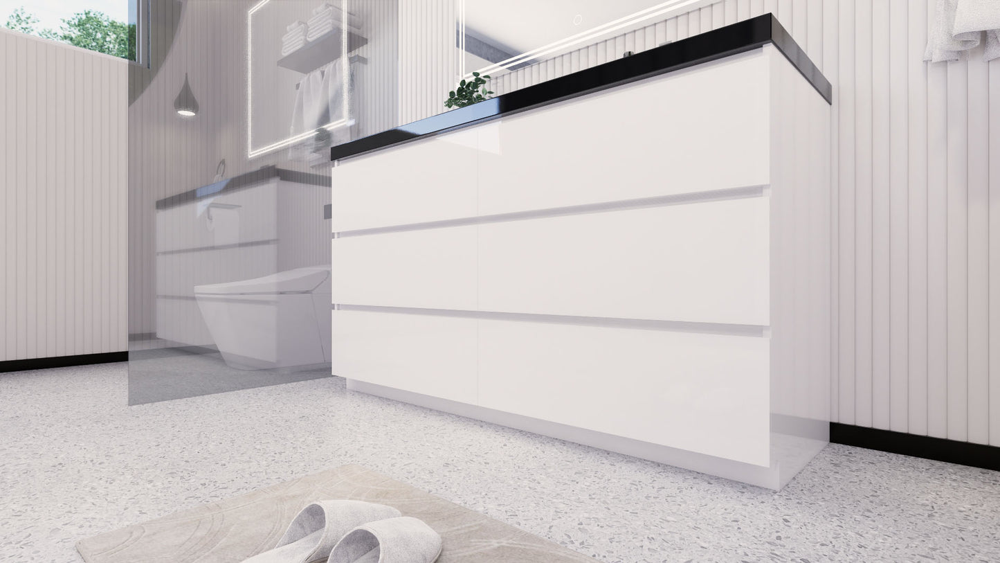 Stanley 60" High Gloss White Freestanding Vanity with Reinforced Acrylic Right Side Sink