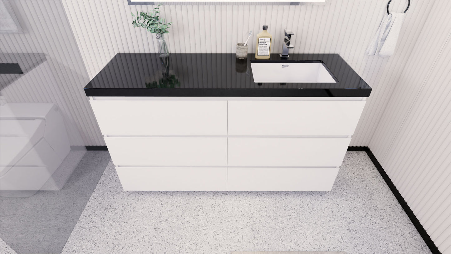 Stanley 60" High Gloss White Freestanding Vanity with Reinforced Acrylic Right Side Sink