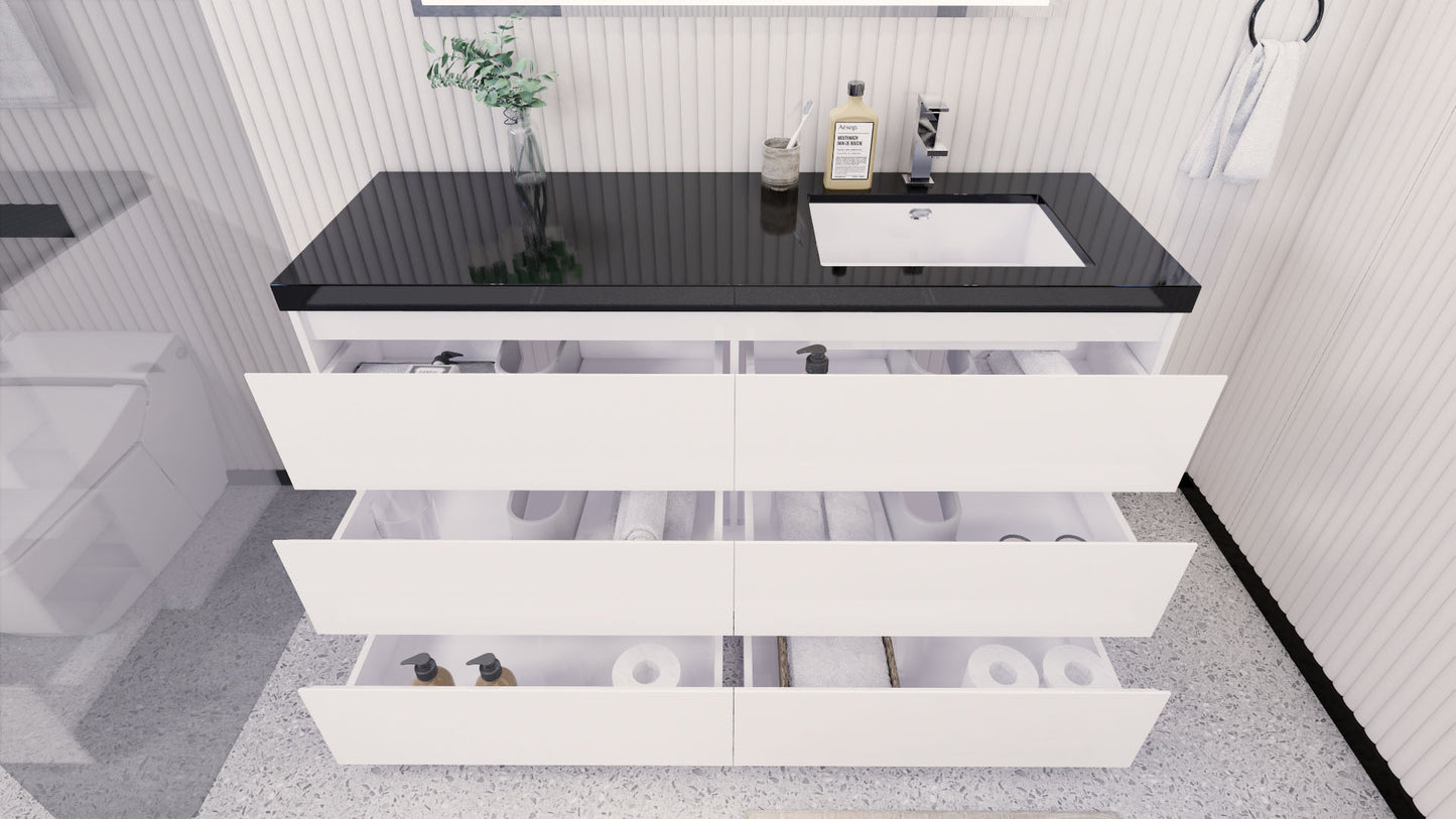 Stanley 60" High Gloss White Freestanding Vanity with Reinforced Acrylic Right Side Sink