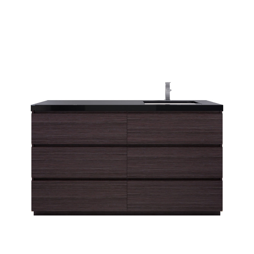 Stanley 60" Dark Gray Oak Freestanding Vanity with Reinforced Acrylic Right Side Sink