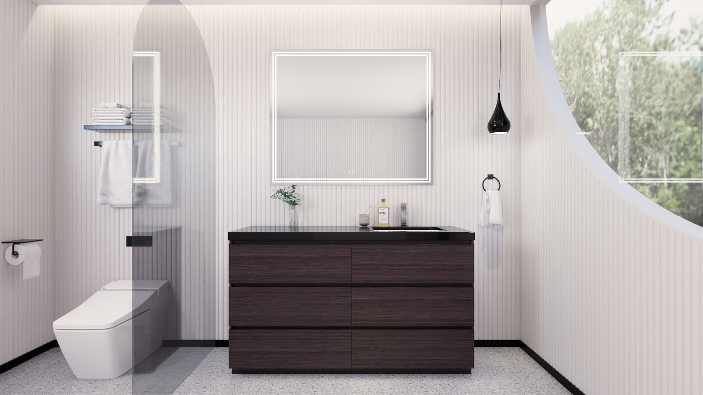 Stanley 60" Dark Gray Oak Freestanding Vanity with Reinforced Acrylic Right Side Sink