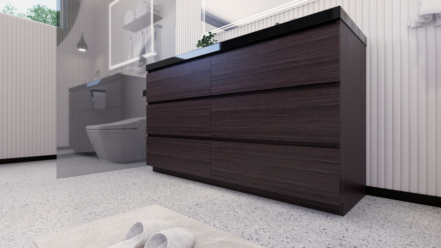Stanley 60" Dark Gray Oak Freestanding Vanity with Reinforced Acrylic Right Side Sink
