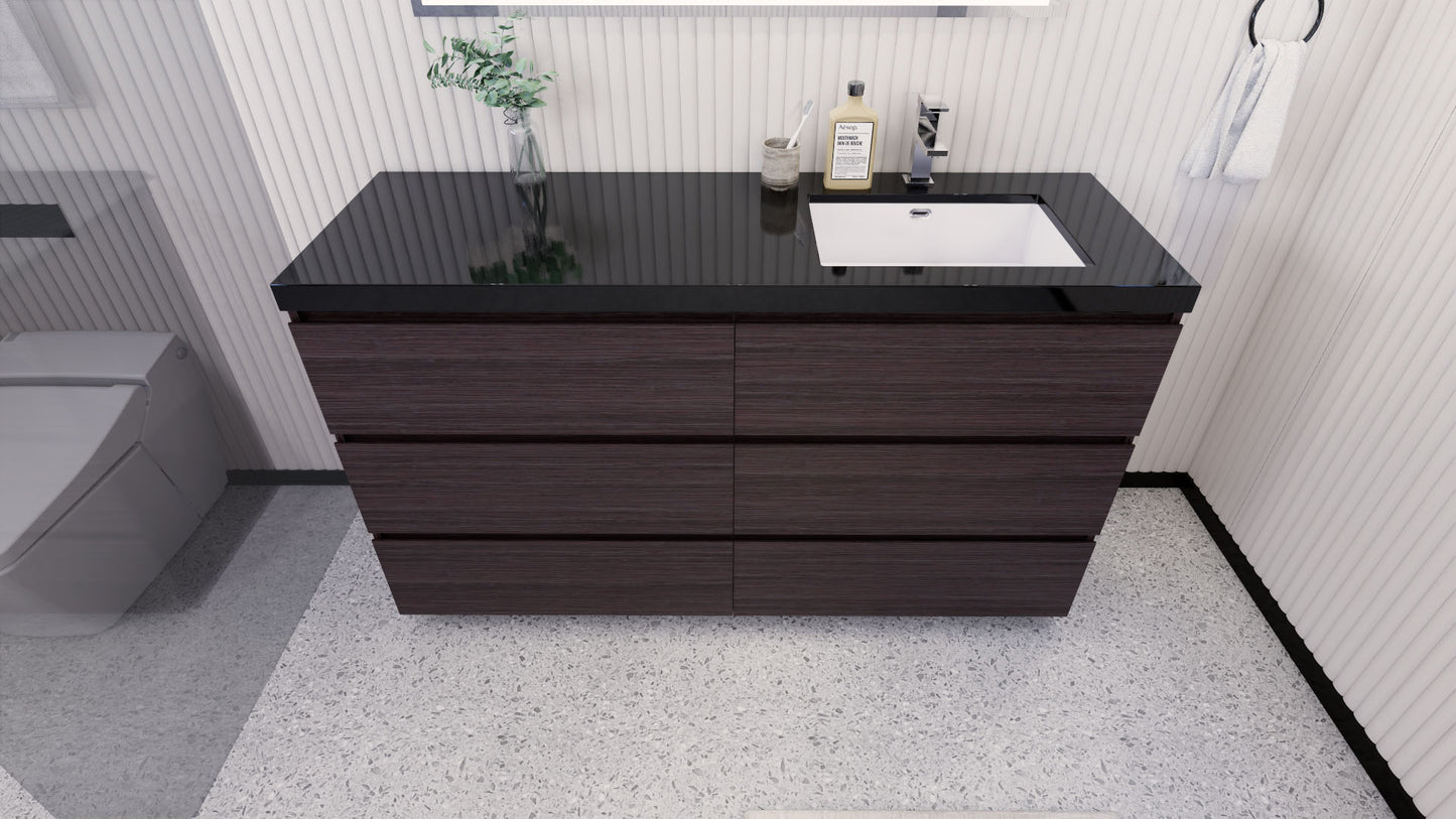 Stanley 60" Dark Gray Oak Freestanding Vanity with Reinforced Acrylic Right Side Sink
