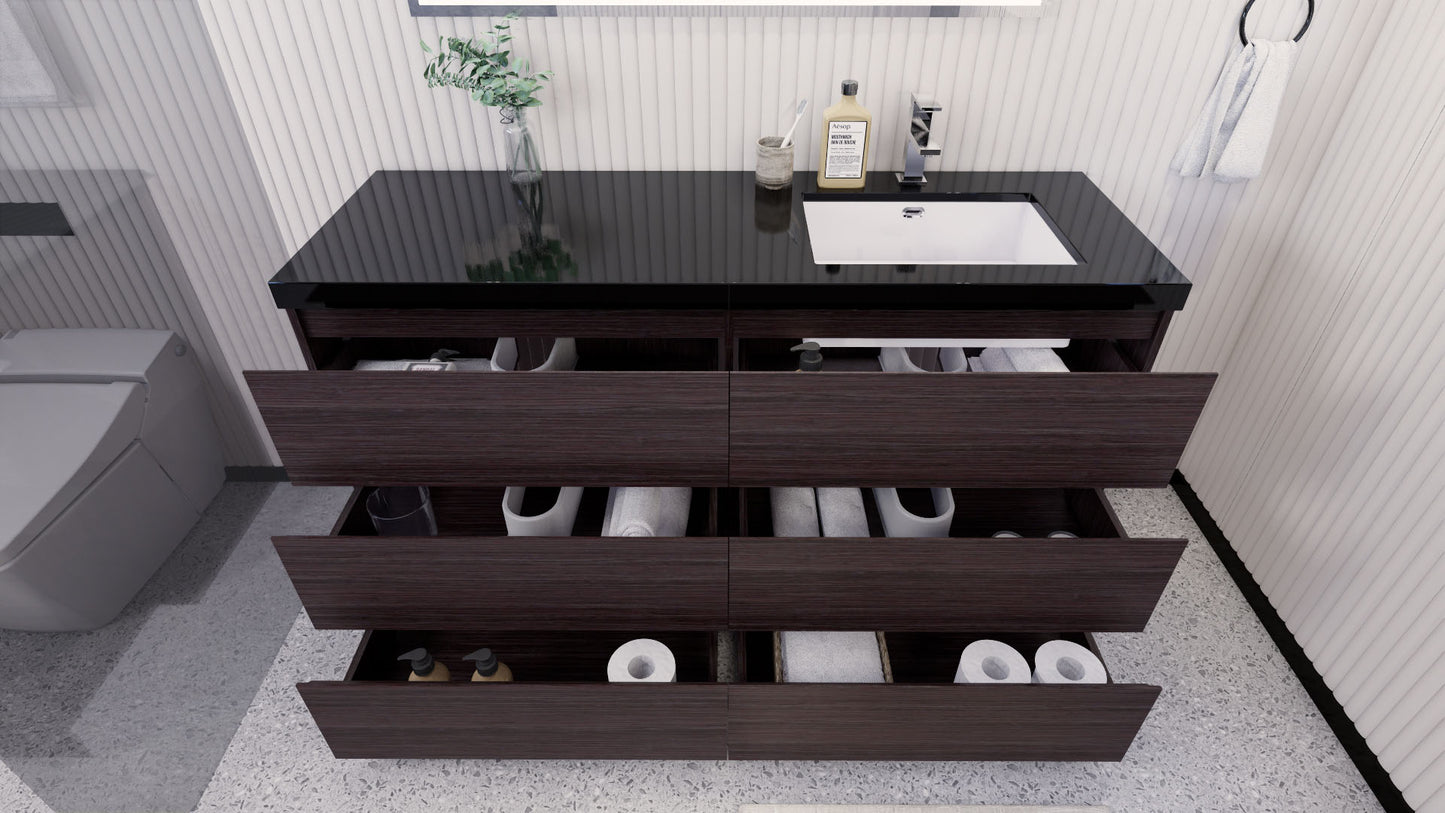 Stanley 60" Dark Gray Oak Freestanding Vanity with Reinforced Acrylic Right Side Sink