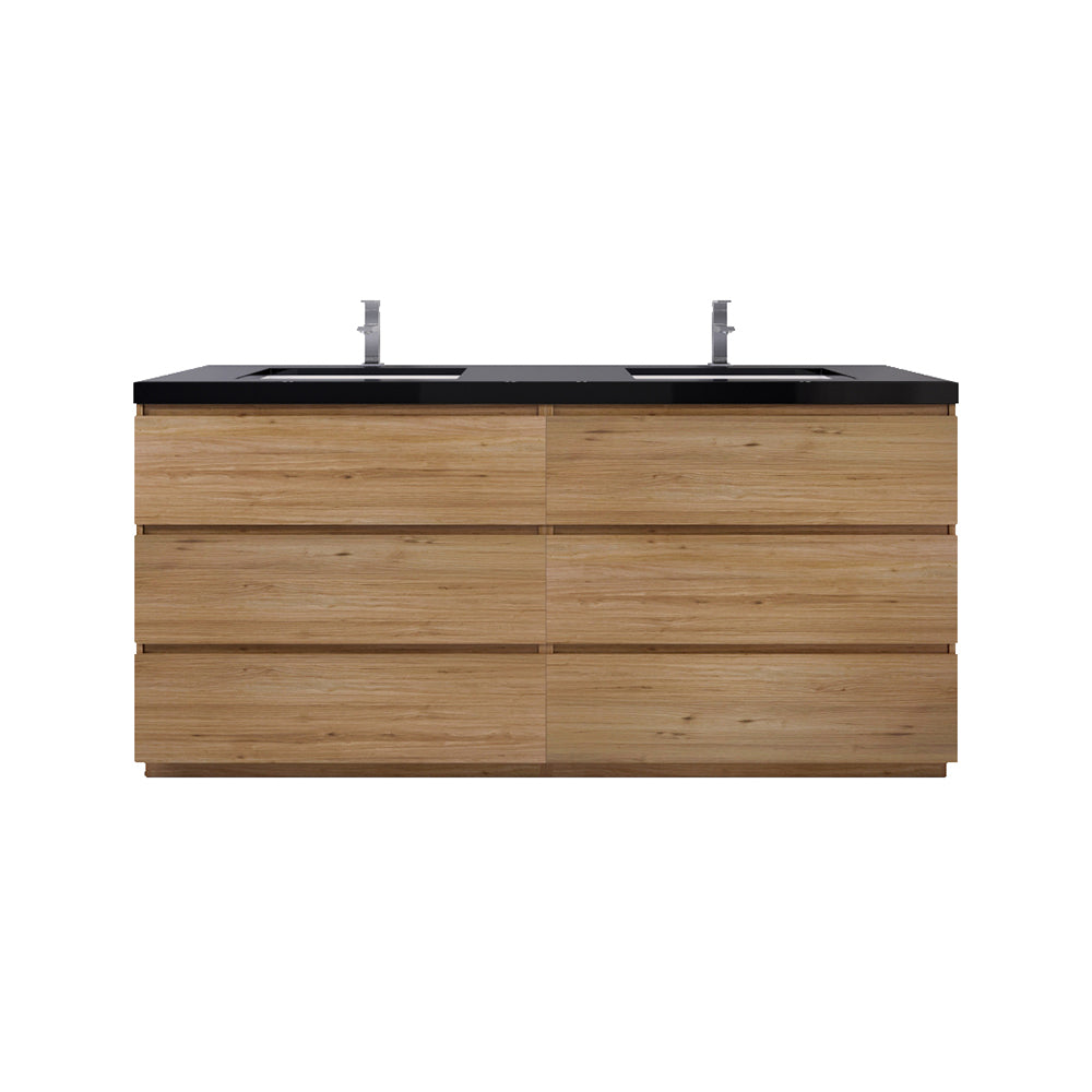 Stanley 72" Natural Oak Freestanding Vanity with Reinforced Acrylic Sinks