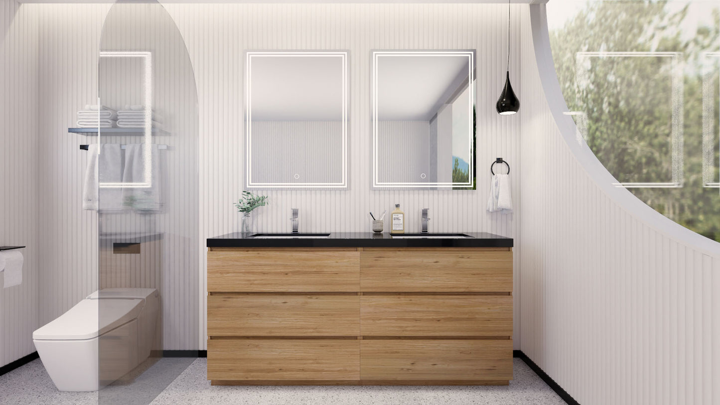 Stanley 72" Natural Oak Freestanding Vanity with Reinforced Acrylic Sinks