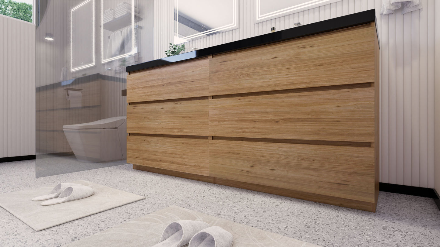 Stanley 72" Natural Oak Freestanding Vanity with Reinforced Acrylic Sinks