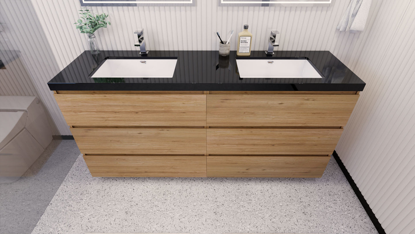 Stanley 72" Natural Oak Freestanding Vanity with Reinforced Acrylic Sinks