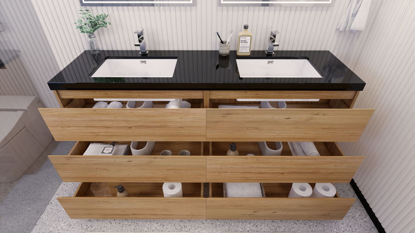 Stanley 72" Natural Oak Freestanding Vanity with Reinforced Acrylic Sinks