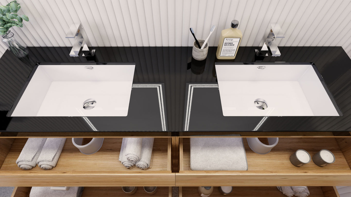 Stanley 72" Natural Oak Freestanding Vanity with Reinforced Acrylic Sinks