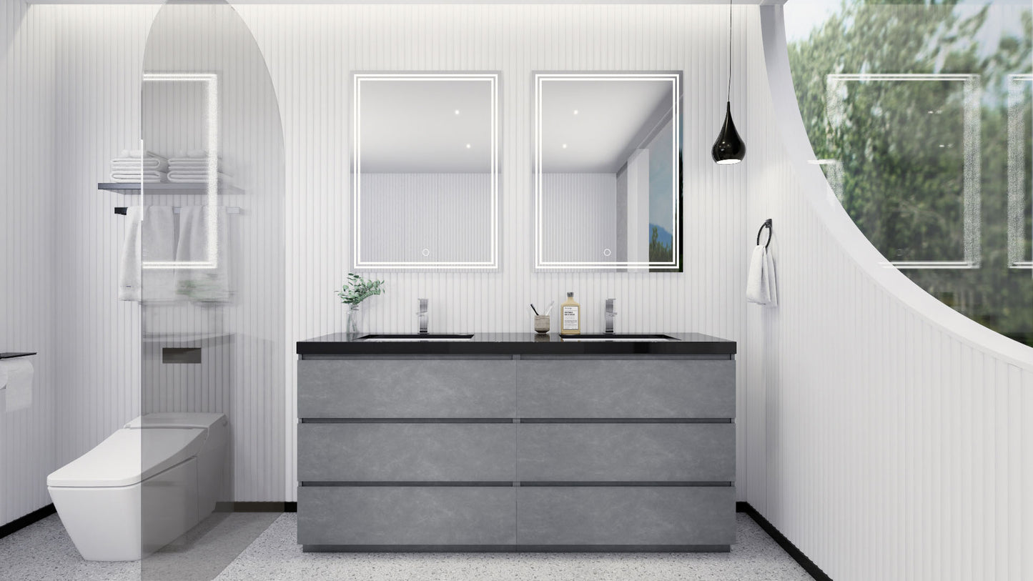 Stanley 72" Cement Gray Freestanding Vanity with Reinforced Acrylic Sinks