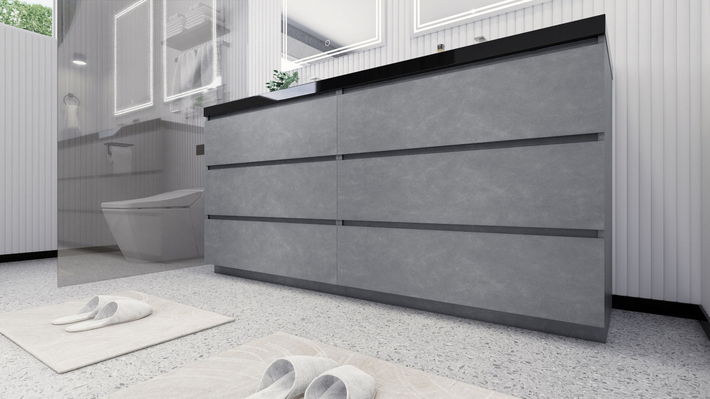 Stanley 72" Cement Gray Freestanding Vanity with Reinforced Acrylic Sinks