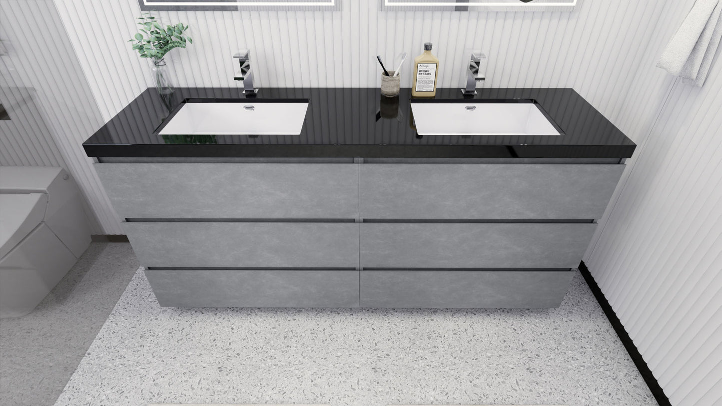 Stanley 72" Cement Gray Freestanding Vanity with Reinforced Acrylic Sinks