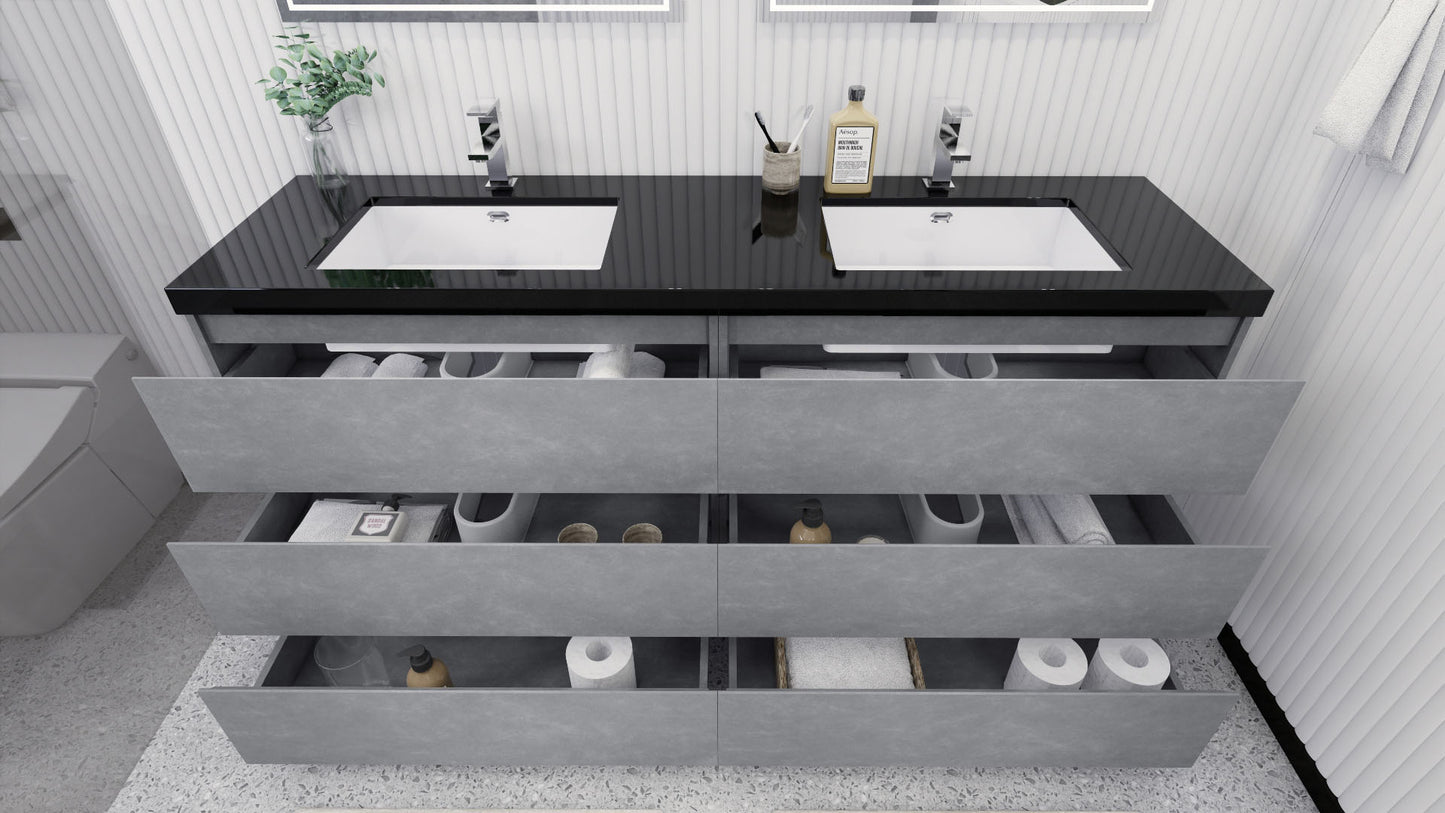 Stanley 72" Cement Gray Freestanding Vanity with Reinforced Acrylic Sinks