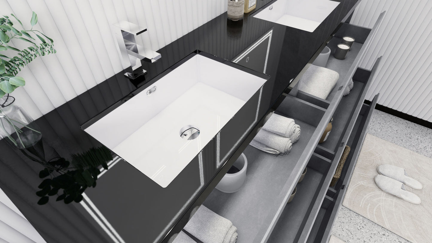 Stanley 72" Cement Gray Freestanding Vanity with Reinforced Acrylic Sinks