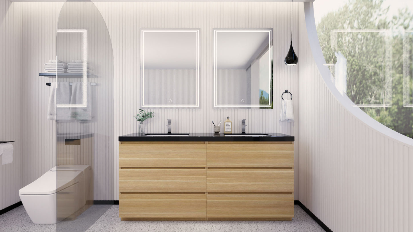 Stanley 72" White Oak Freestanding Vanity with Reinforced Acrylic Sinks