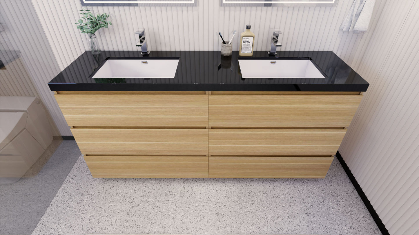 Stanley 72" White Oak Freestanding Vanity with Reinforced Acrylic Sinks