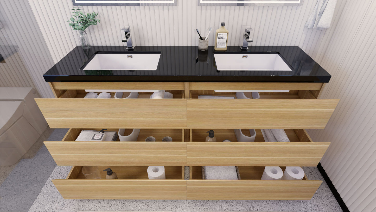 Stanley 72" White Oak Freestanding Vanity with Reinforced Acrylic Sinks
