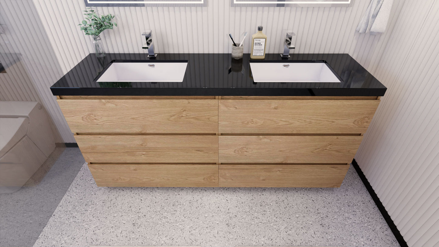 Stanley 72" New England Oak Freestanding Vanity with Reinforced Acrylic Sinks