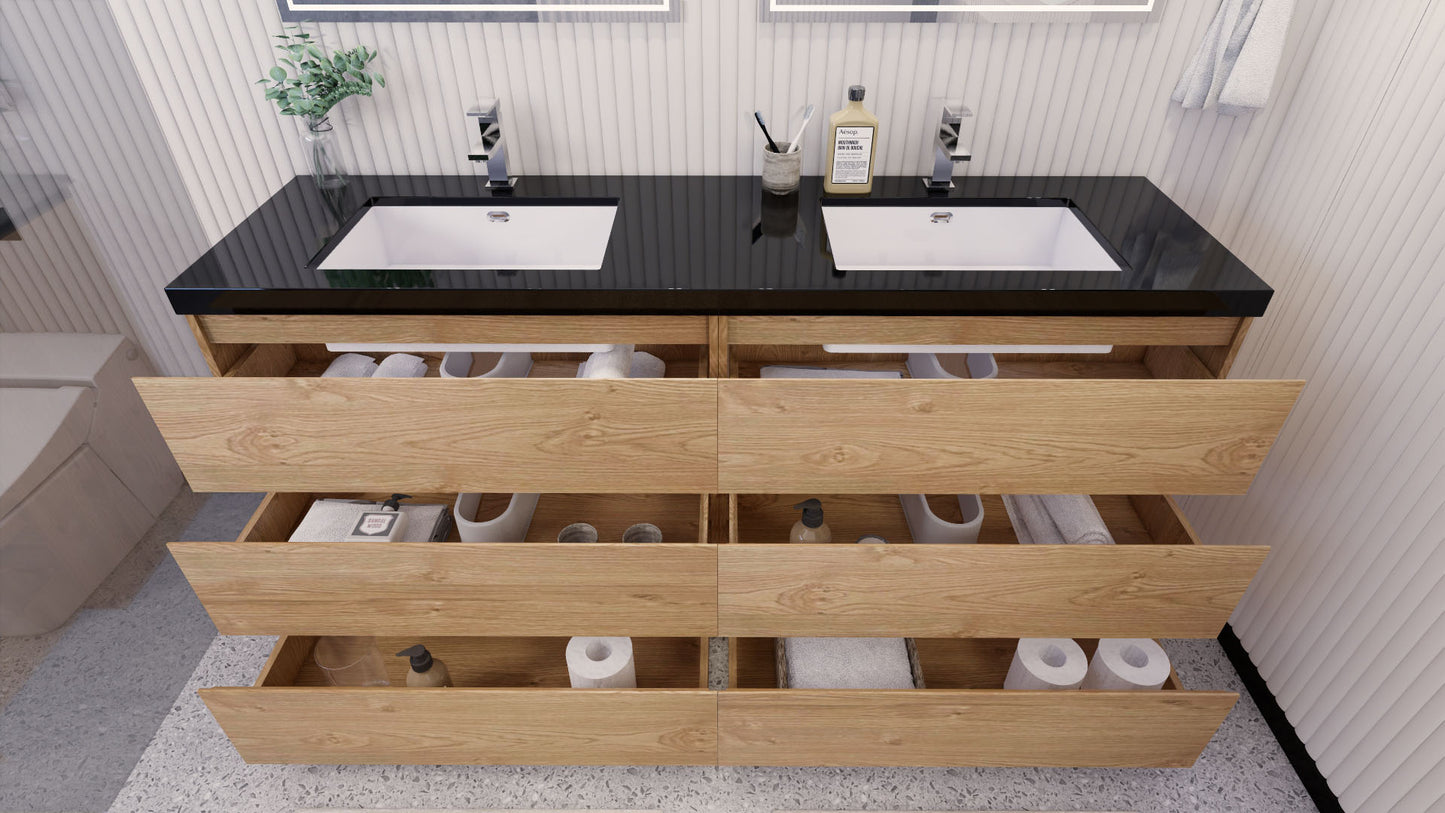 Stanley 72" New England Oak Freestanding Vanity with Reinforced Acrylic Sinks