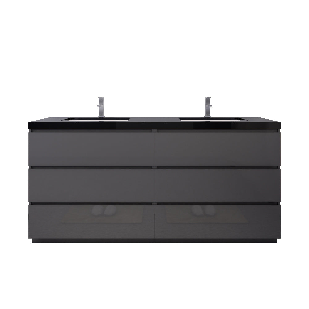 Stanley 72" High Gloss Gray Freestanding Vanity with Reinforced Acrylic Sinks