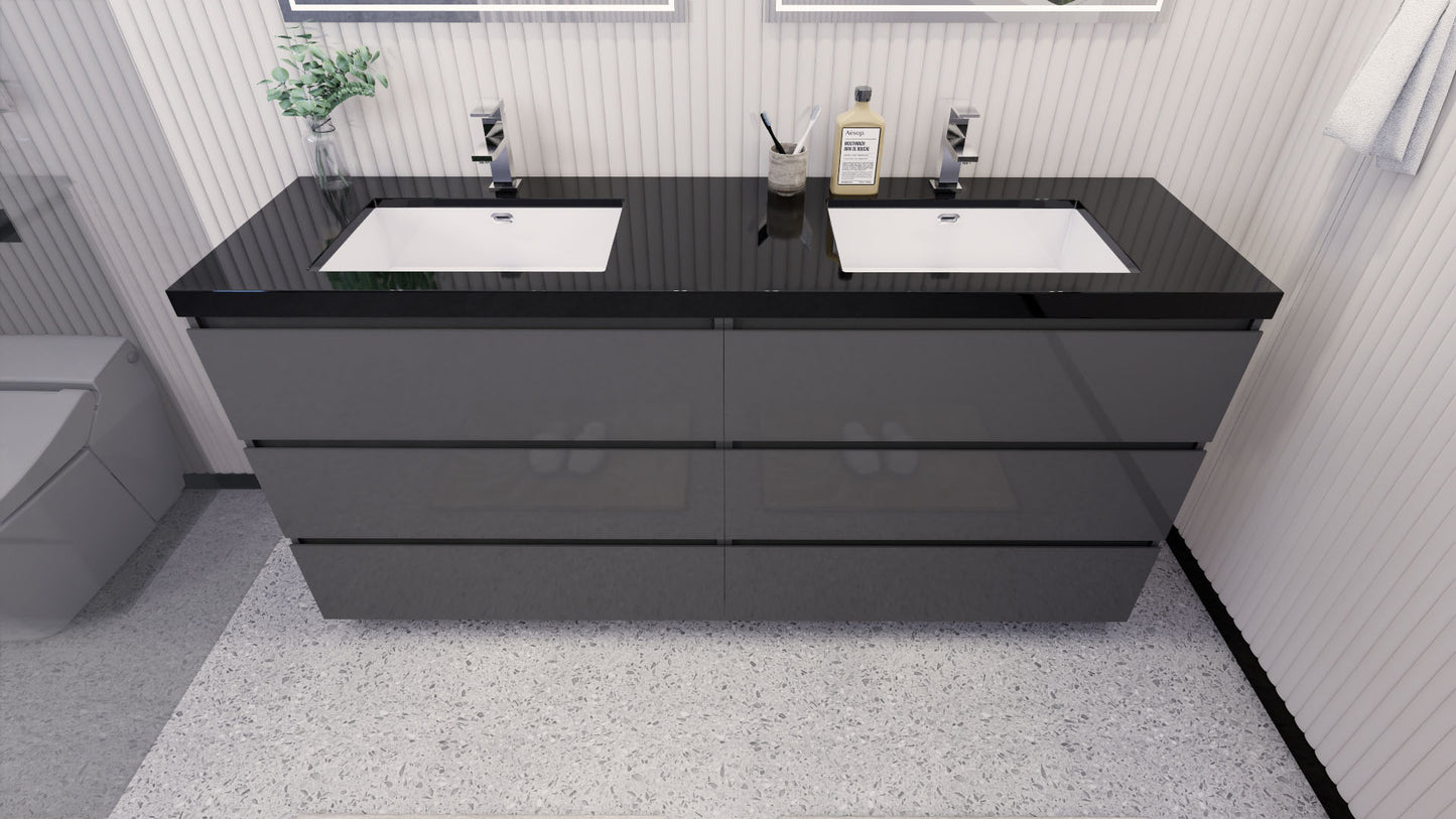 Stanley 72" High Gloss Gray Freestanding Vanity with Reinforced Acrylic Sinks