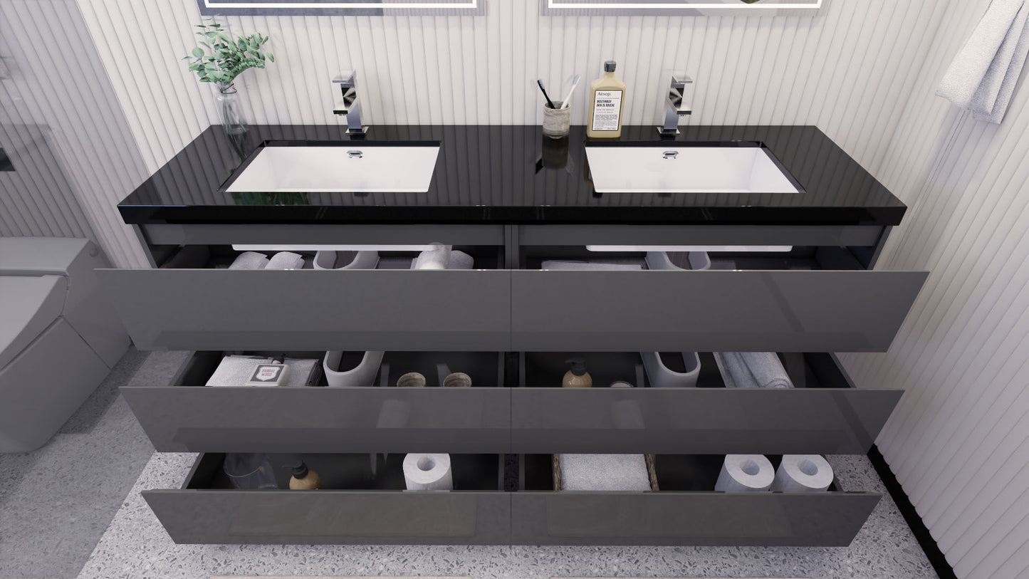 Stanley 72" High Gloss Gray Freestanding Vanity with Reinforced Acrylic Sinks