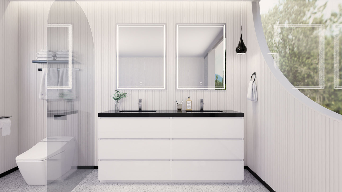 Stanley 72" High Gloss White Freestanding Vanity with Reinforced Acrylic Sinks