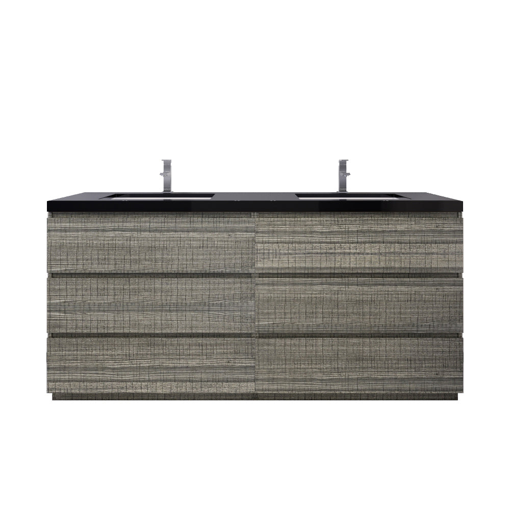 Stanley 72" High Gloss Ash Gray Freestanding Vanity with Reinforced Acrylic Sinks