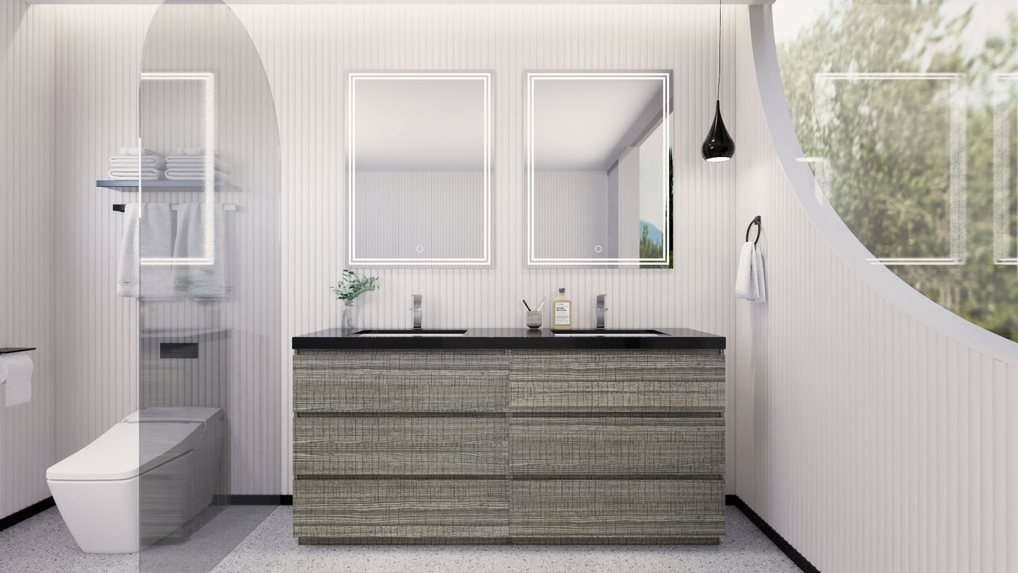 Stanley 72" High Gloss Ash Gray Freestanding Vanity with Reinforced Acrylic Sinks