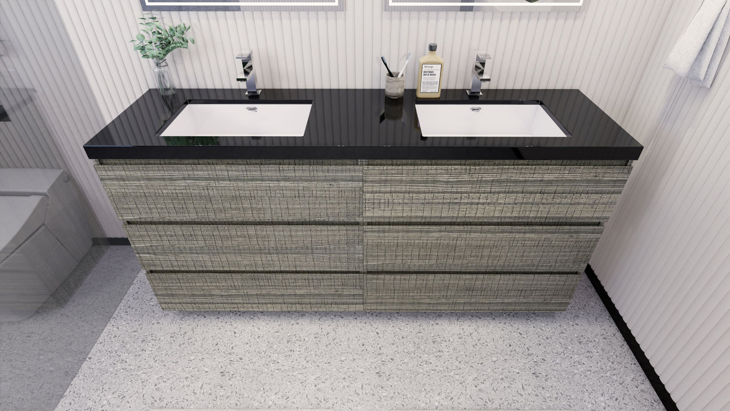 Stanley 72" High Gloss Ash Gray Freestanding Vanity with Reinforced Acrylic Sinks