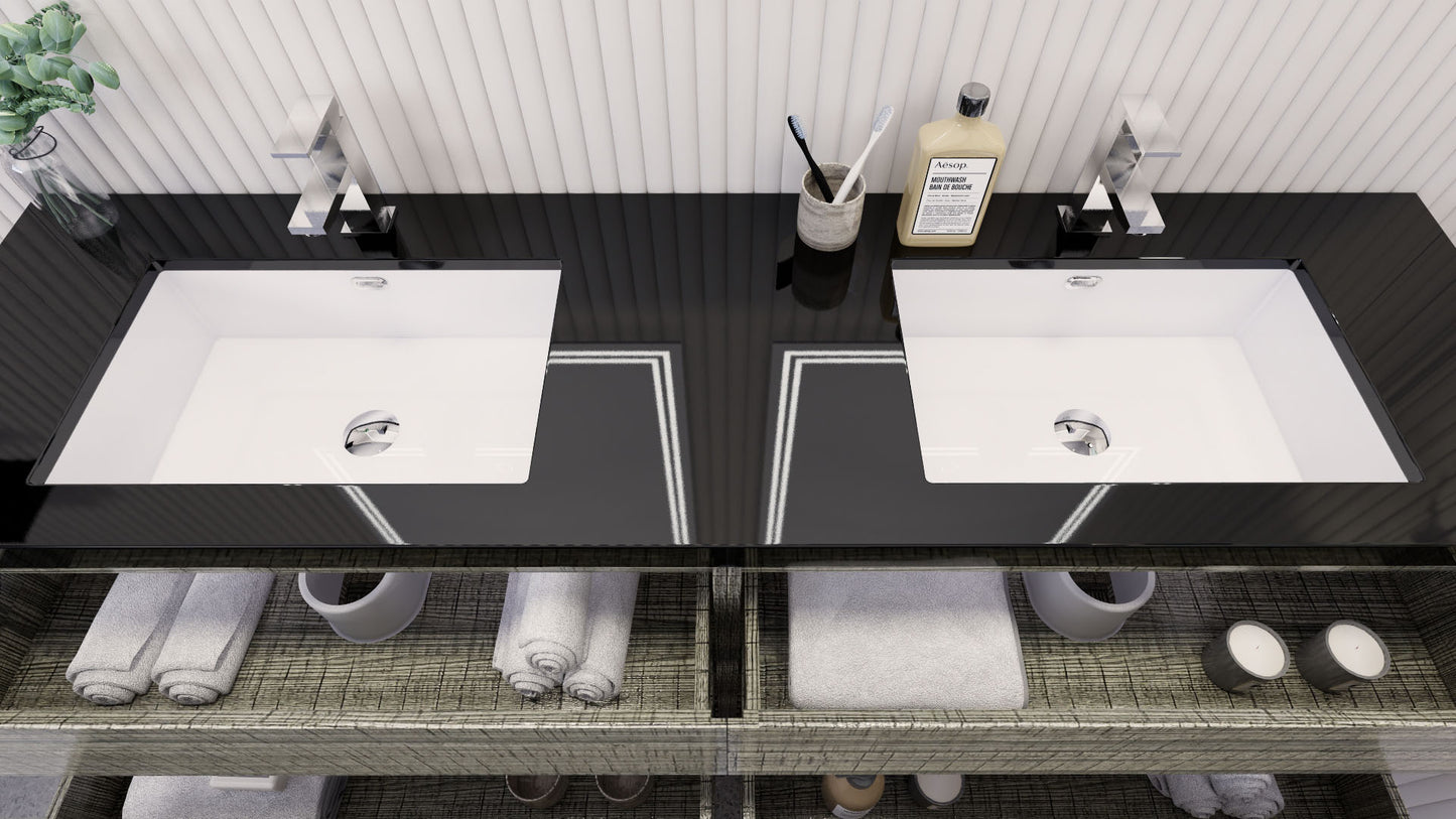 Stanley 72" High Gloss Ash Gray Freestanding Vanity with Reinforced Acrylic Sinks