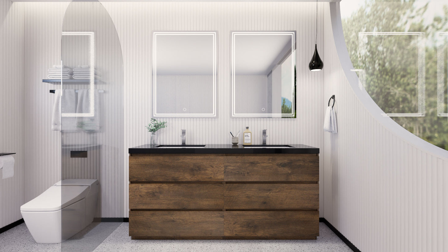 Stanley 72" Rosewood Freestanding Vanity with Reinforced Acrylic Sinks