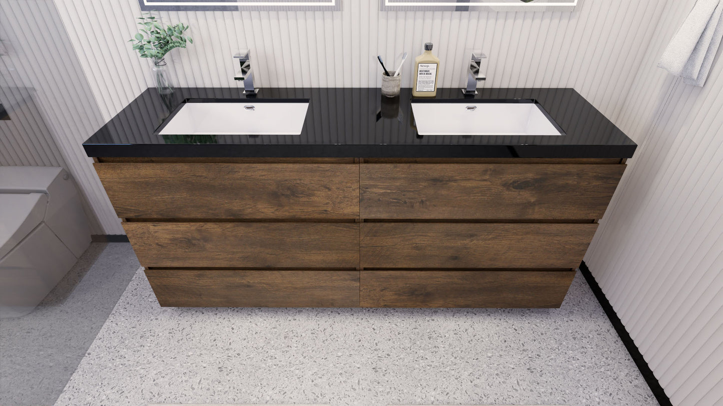 Stanley 72" Rosewood Freestanding Vanity with Reinforced Acrylic Sinks