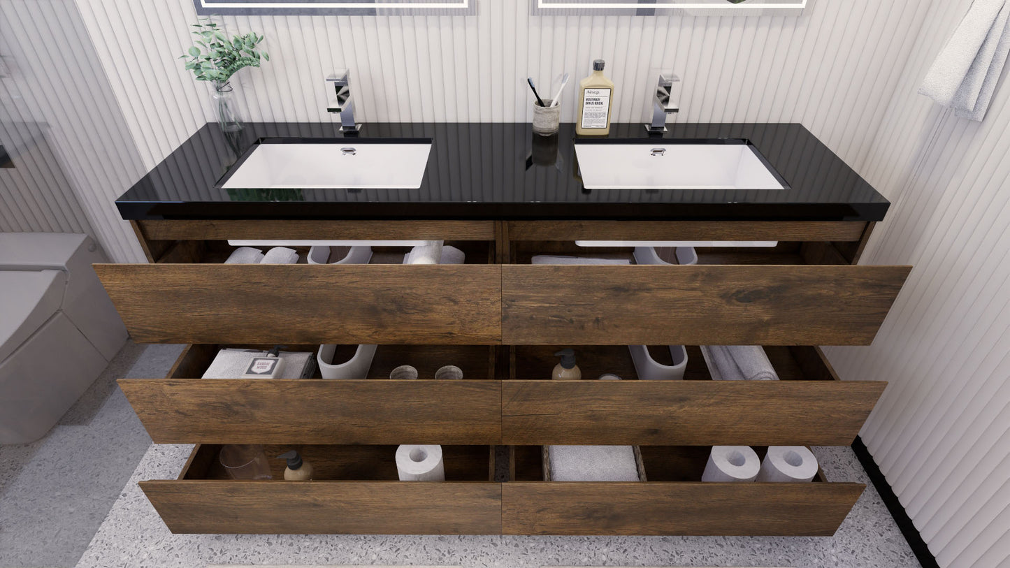 Stanley 72" Rosewood Freestanding Vanity with Reinforced Acrylic Sinks