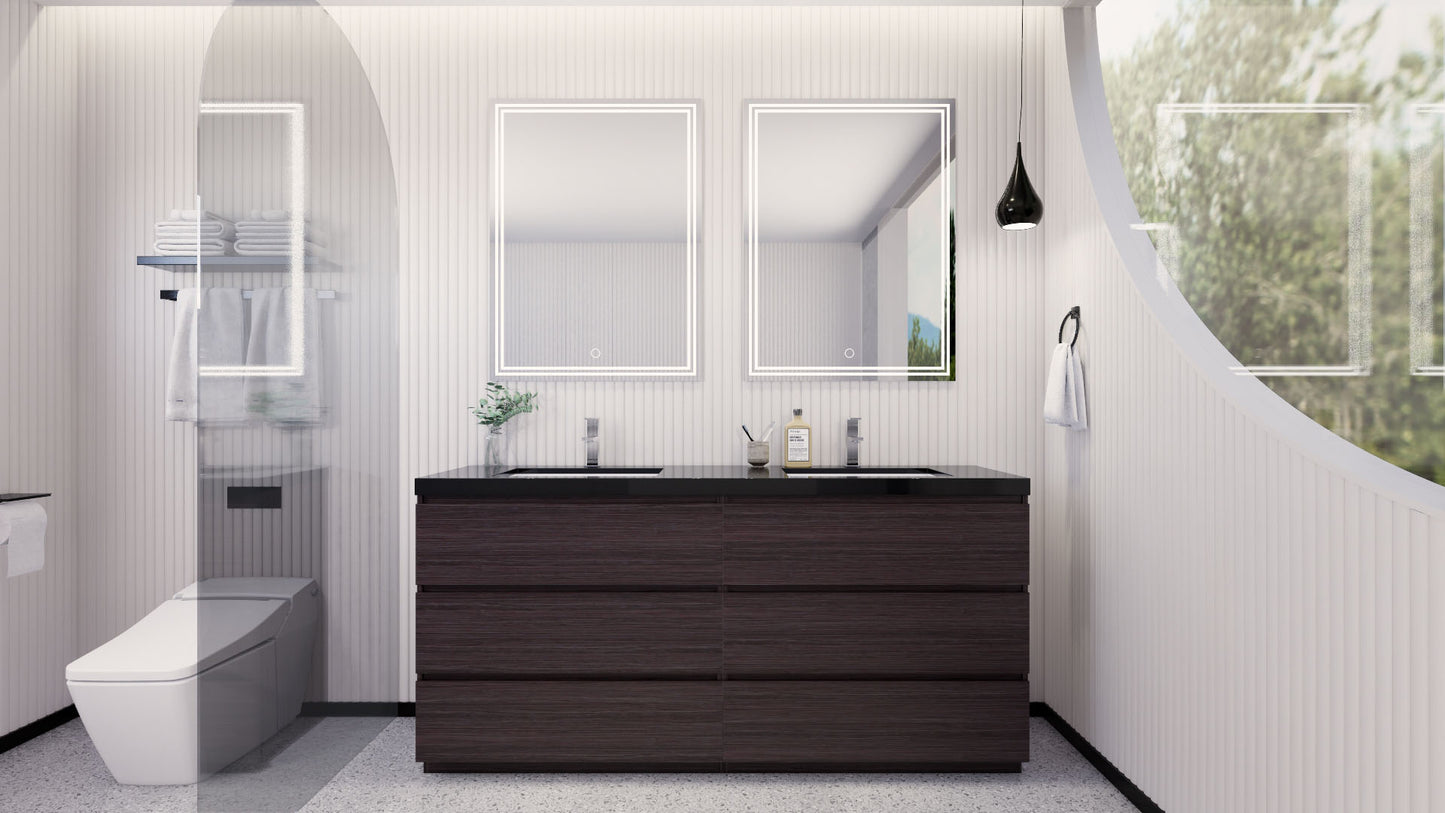 Stanley 72" Dark Gray Oak Freestanding Vanity with Reinforced Acrylic Sinks