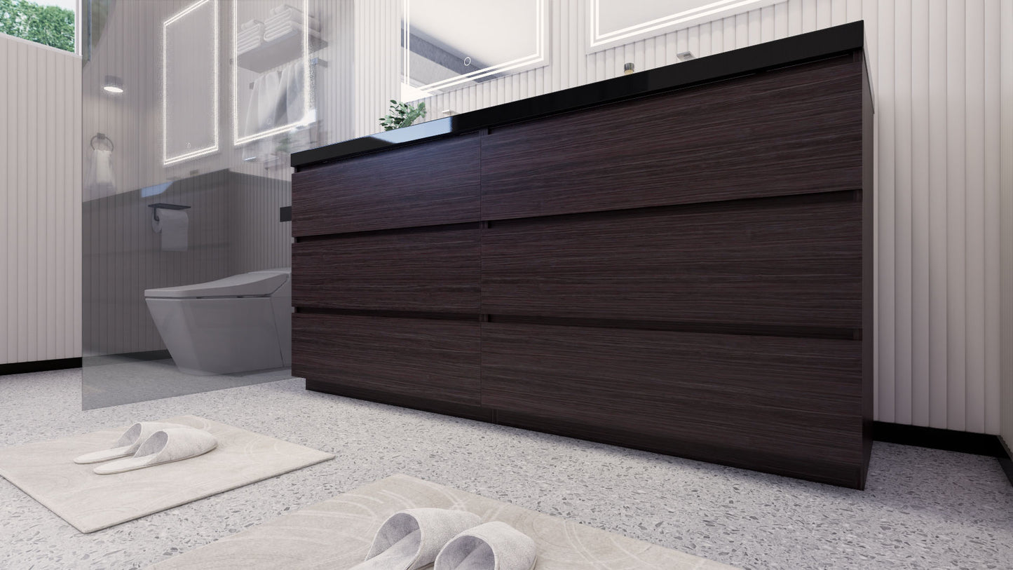 Stanley 72" Dark Gray Oak Freestanding Vanity with Reinforced Acrylic Sinks