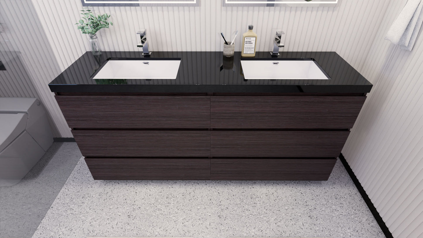 Stanley 72" Dark Gray Oak Freestanding Vanity with Reinforced Acrylic Sinks