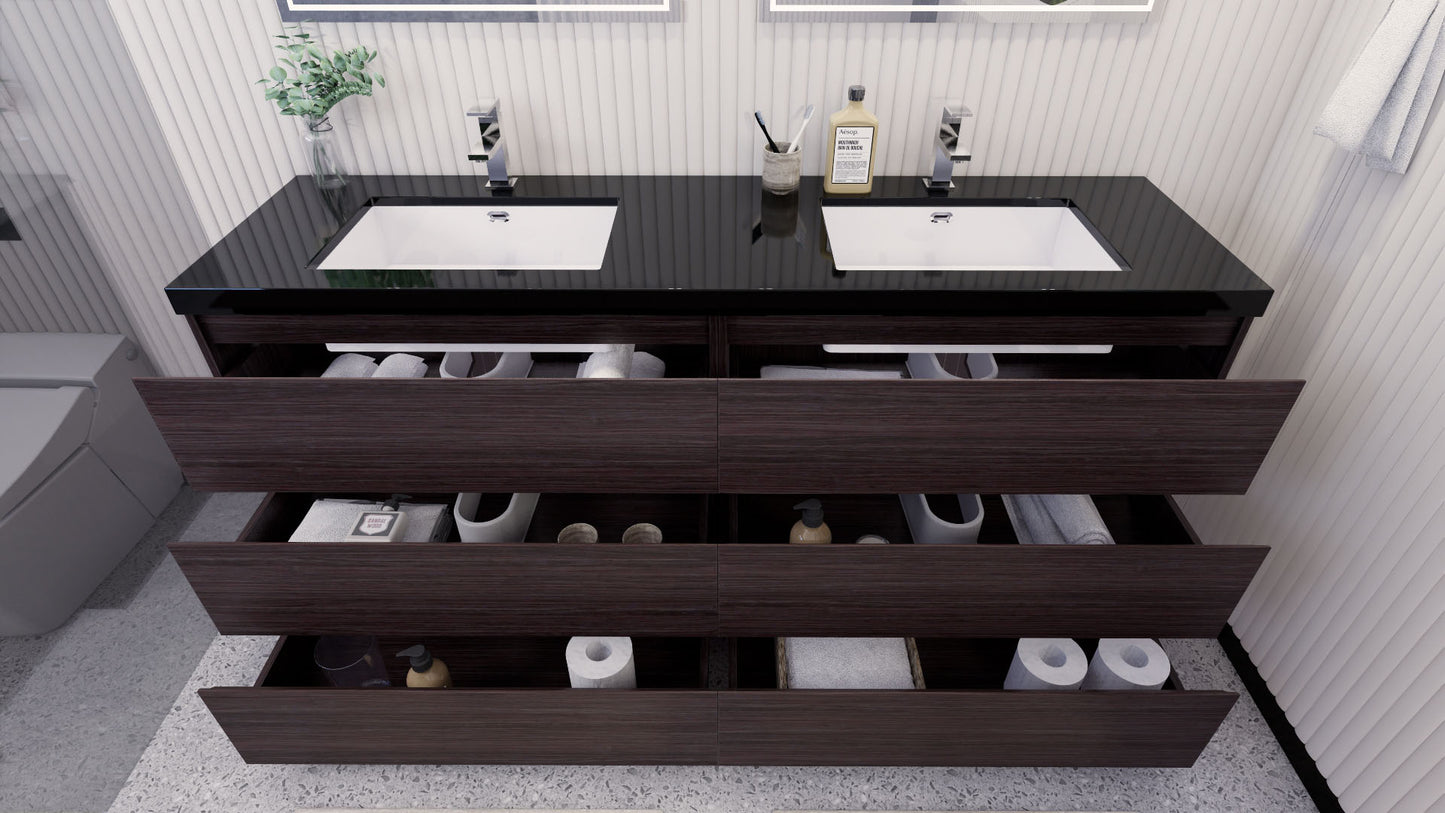 Stanley 72" Dark Gray Oak Freestanding Vanity with Reinforced Acrylic Sinks