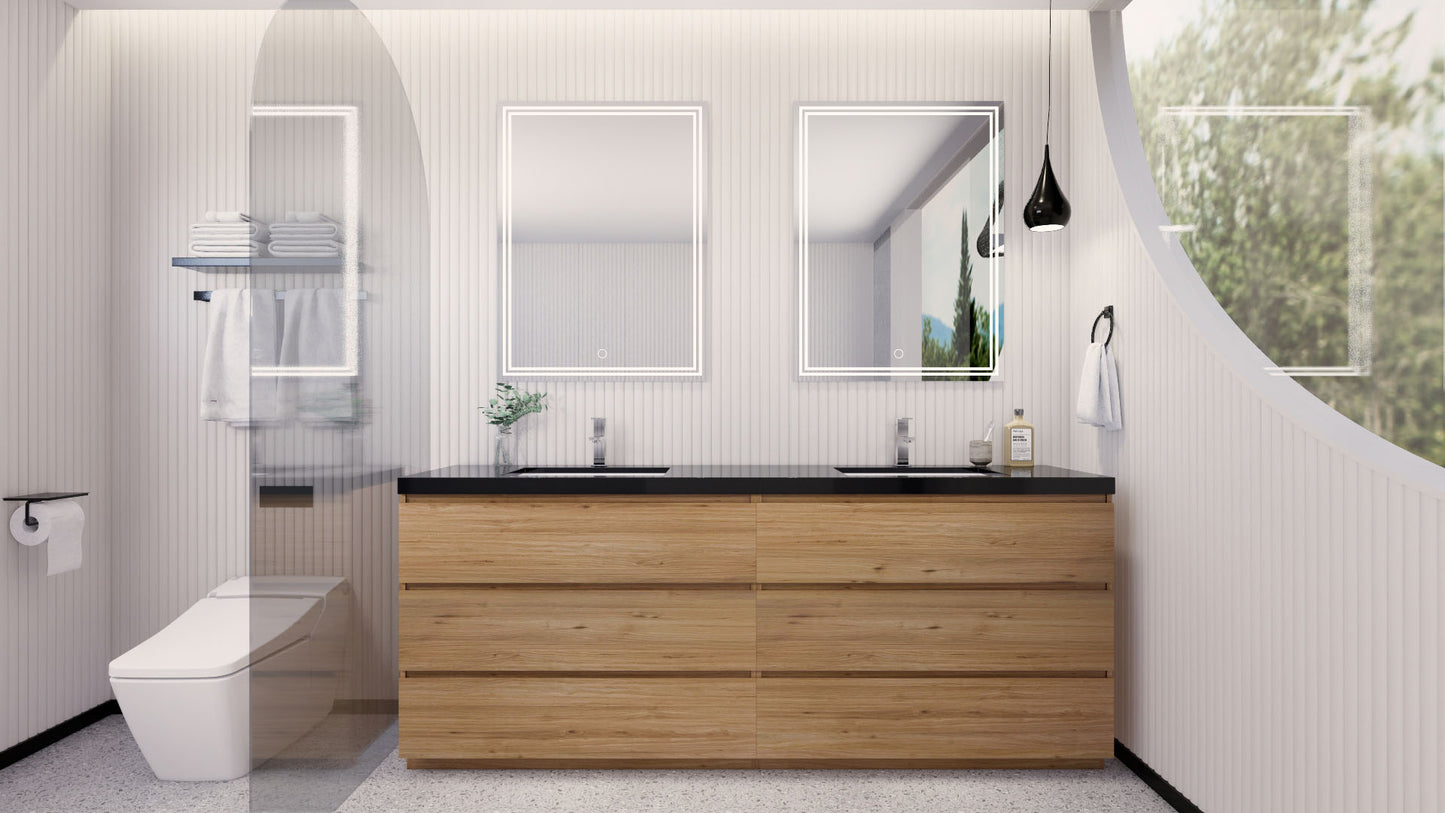Stanley 84" Natural Oak Freestanding Vanity with Reinforced Acrylic Sinks