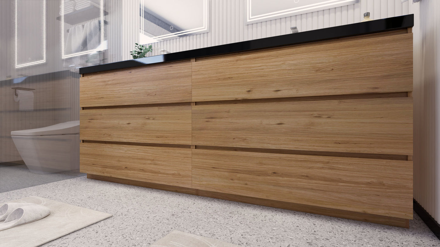 Stanley 84" Natural Oak Freestanding Vanity with Reinforced Acrylic Sinks