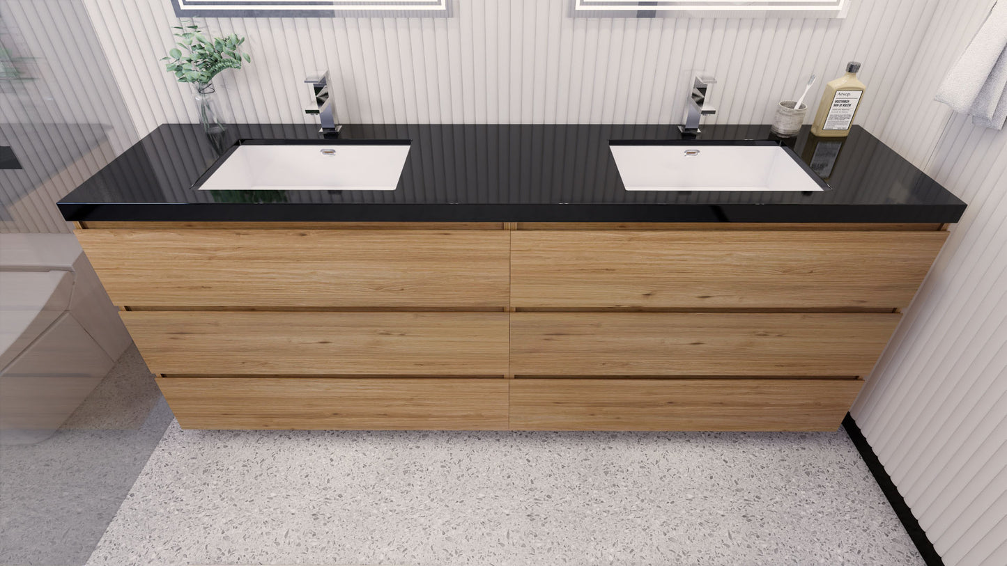 Stanley 84" Natural Oak Freestanding Vanity with Reinforced Acrylic Sinks